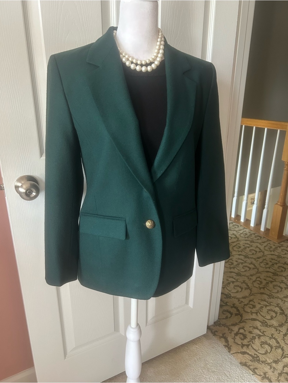 Pendleton Forest Green Double-Button Wool Blazer with Brass Buttons on Cuff